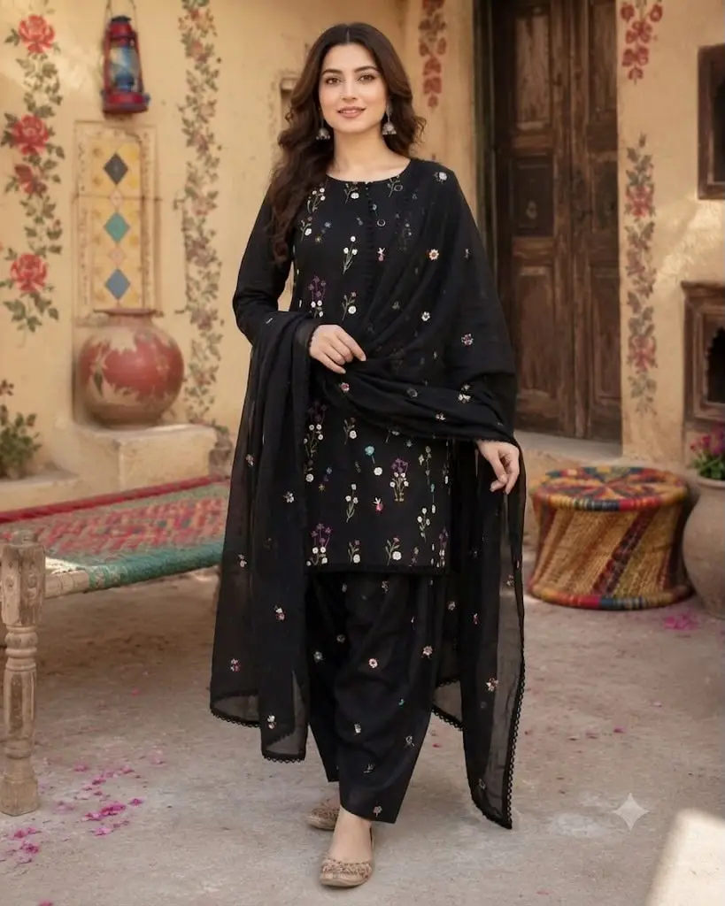 3 Pcs Women's Unstitched Embroidered Suit