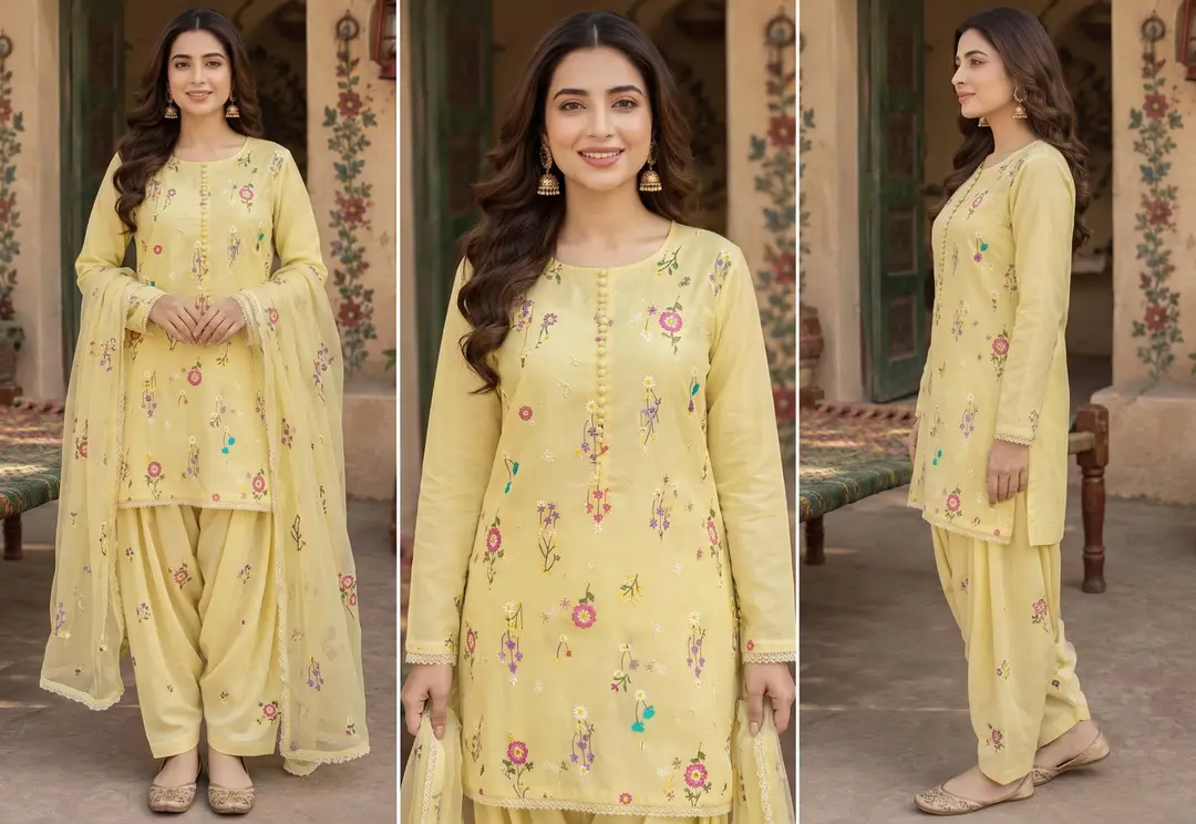 3 Pcs Women's Unstitched Embroidered Suit