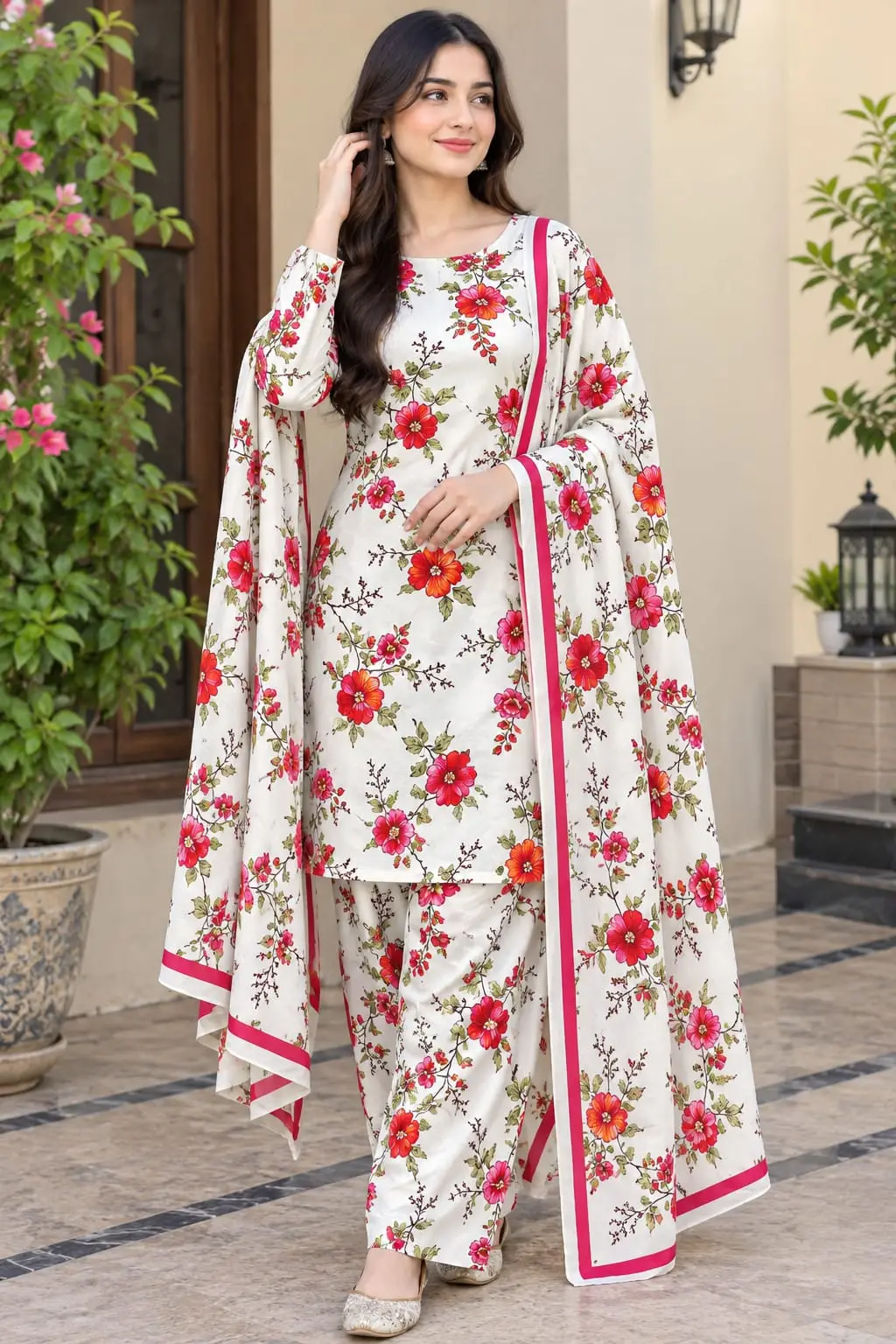 3 Pcs Women's Unstitched Digital Print Suit