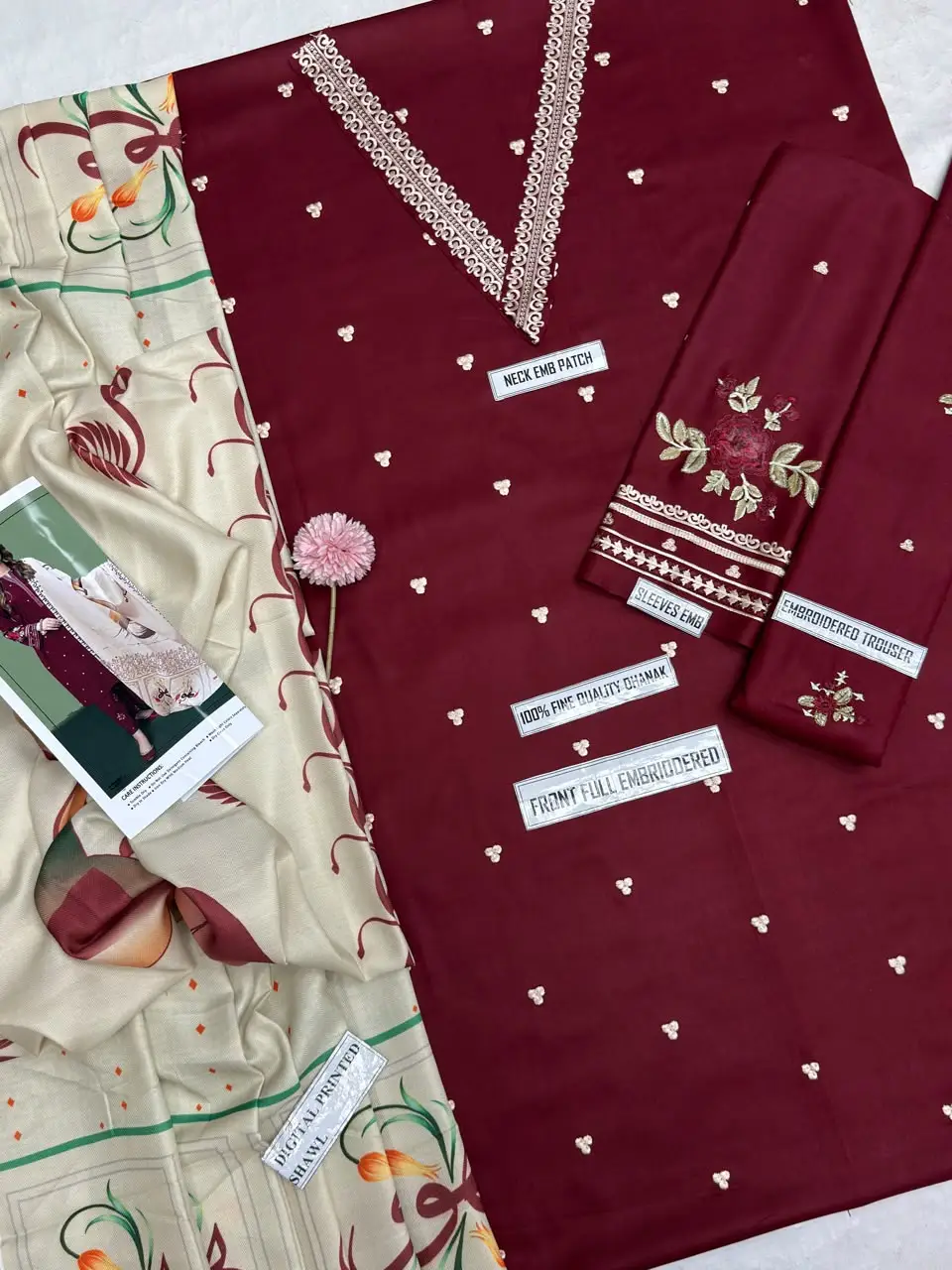 3 Pcs Women's Unstitched Embroidered Suit