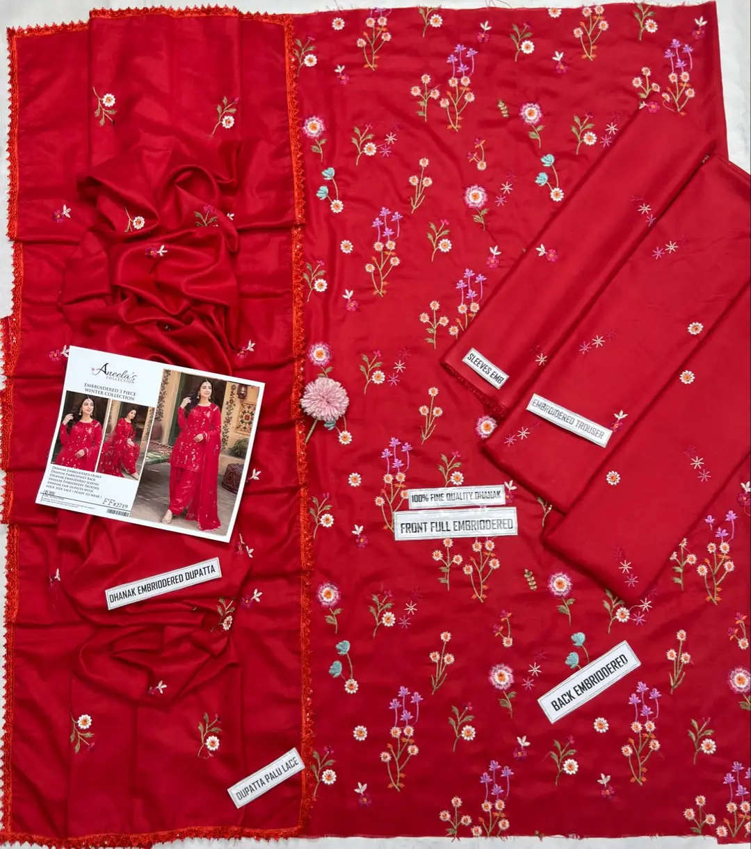 3 Pcs Women's Unstitched Embroidered Suit