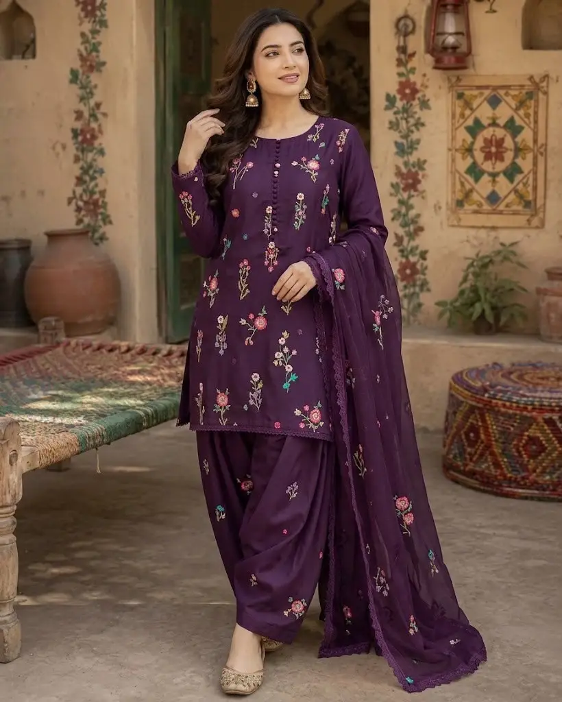 3 Pcs Women's Unstitched Embroidered Suit