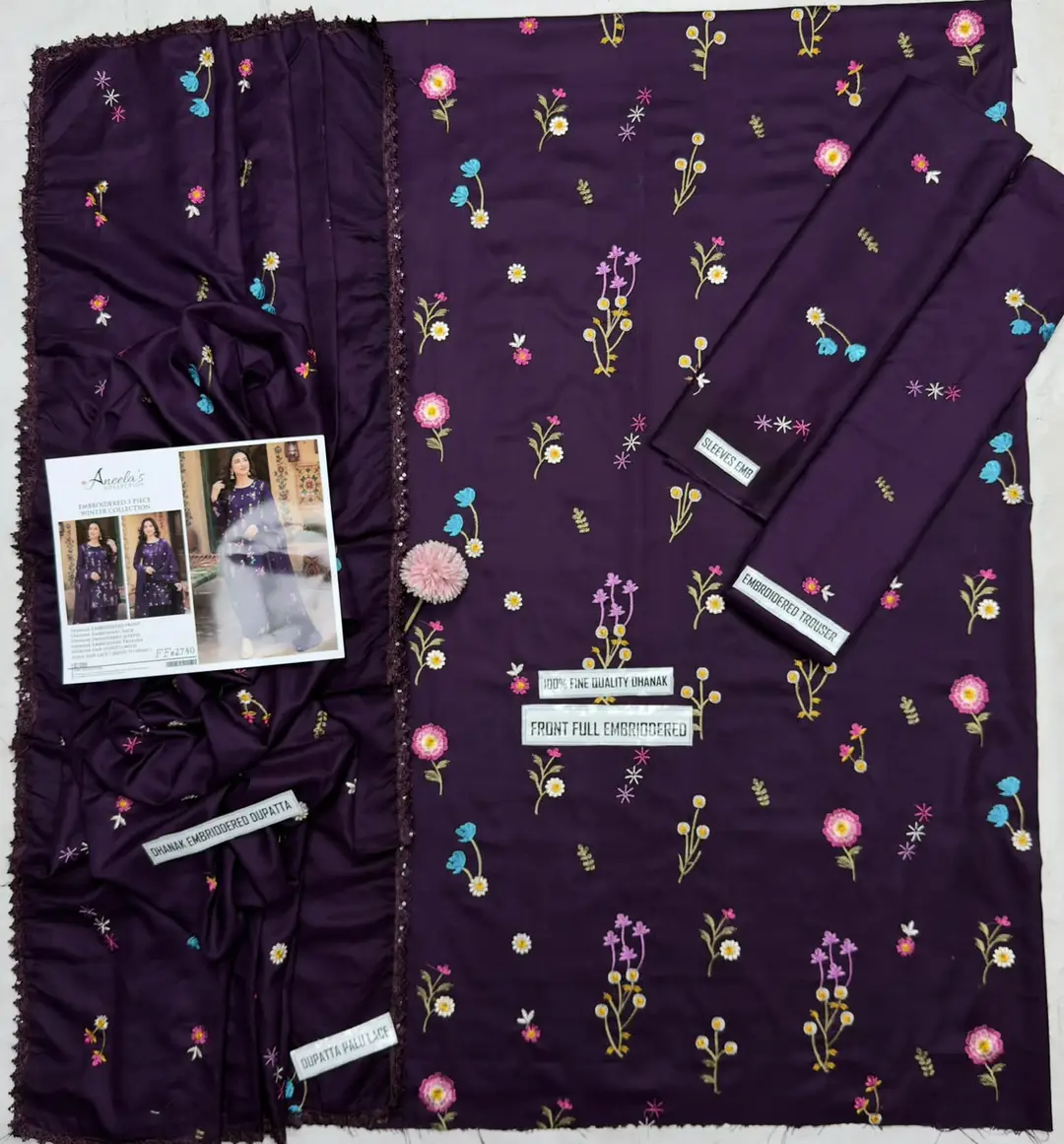 3 Pcs Women's Unstitched Embroidered Suit