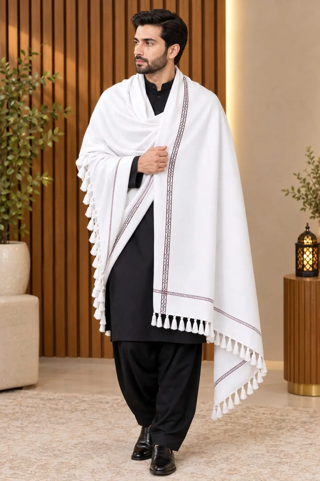 1 Pc Men's Wool Texture Shawl