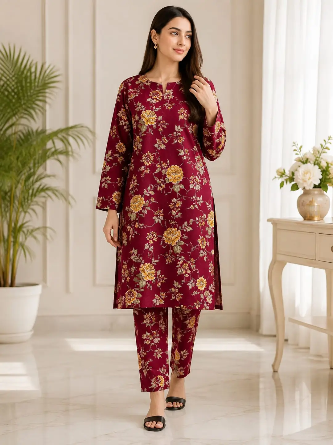 2 Pcs Women's Unstitched Printed Suit