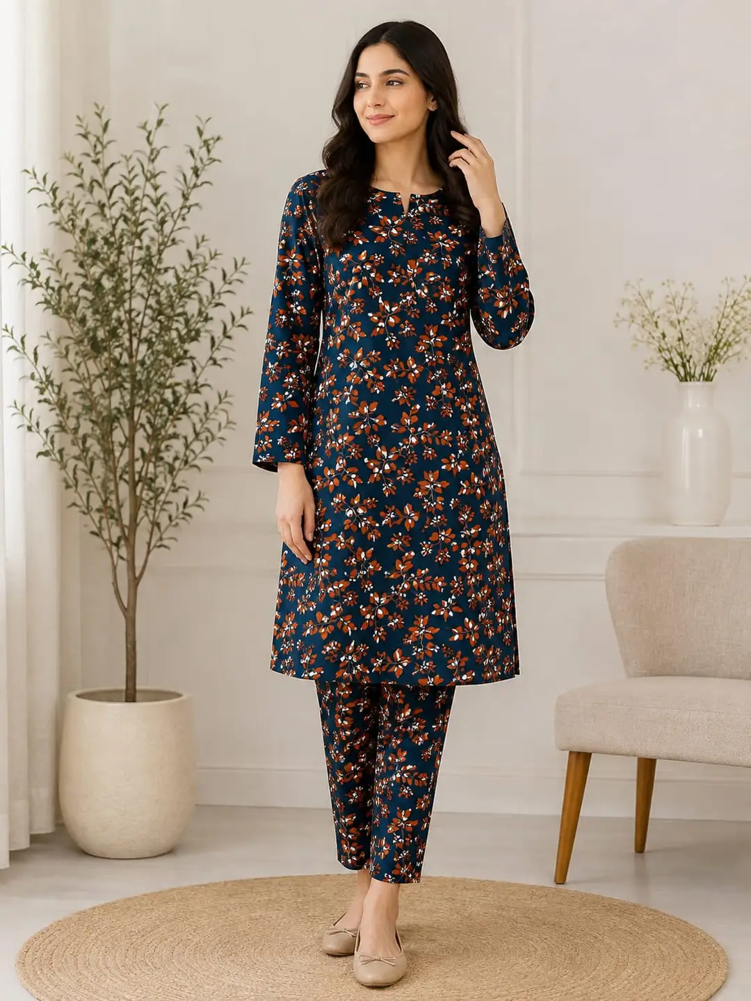 2 Pcs Women's Unstitched Printed Suit