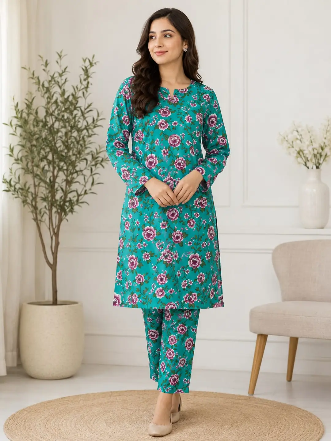 2 Pcs Women's Unstitched Printed Suit