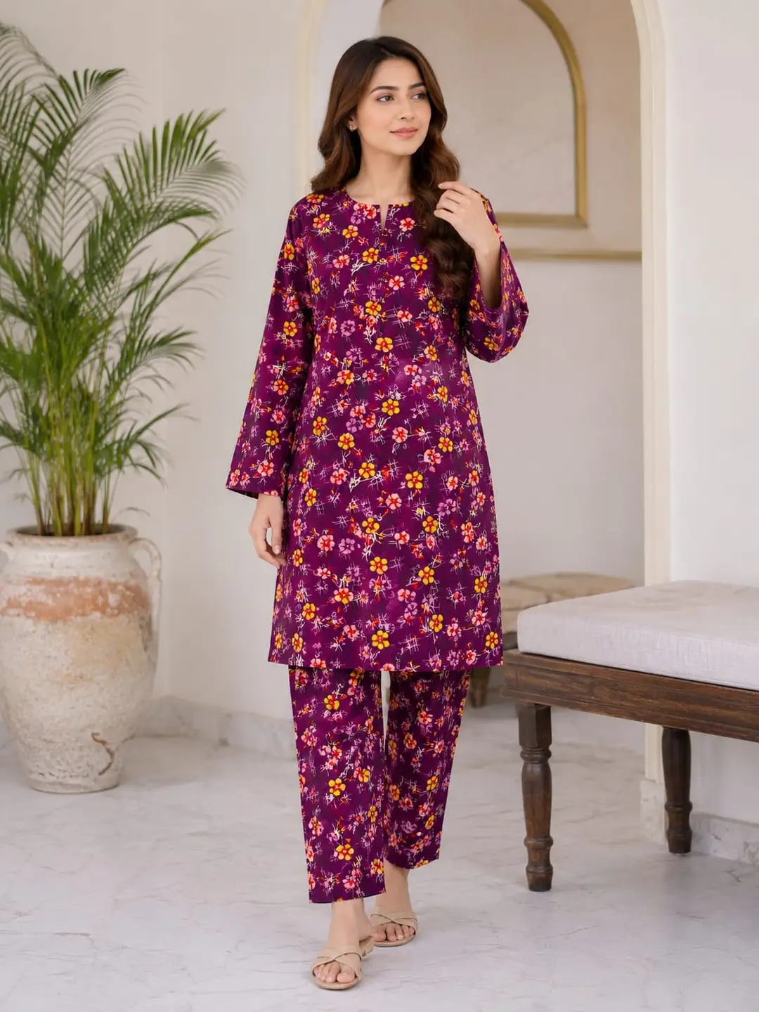 2 Pcs Women's Unstitched Printed Suit