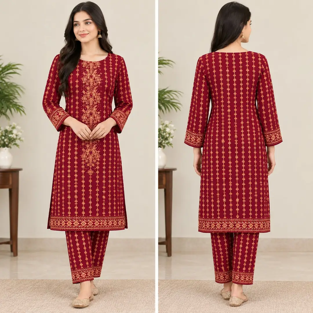 2 Pcs Women's Unstitched Printed Suit