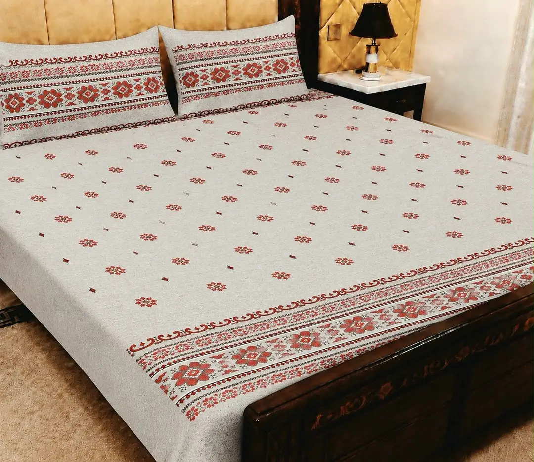 3 Pcs Cotton Printed Double Bedsheet