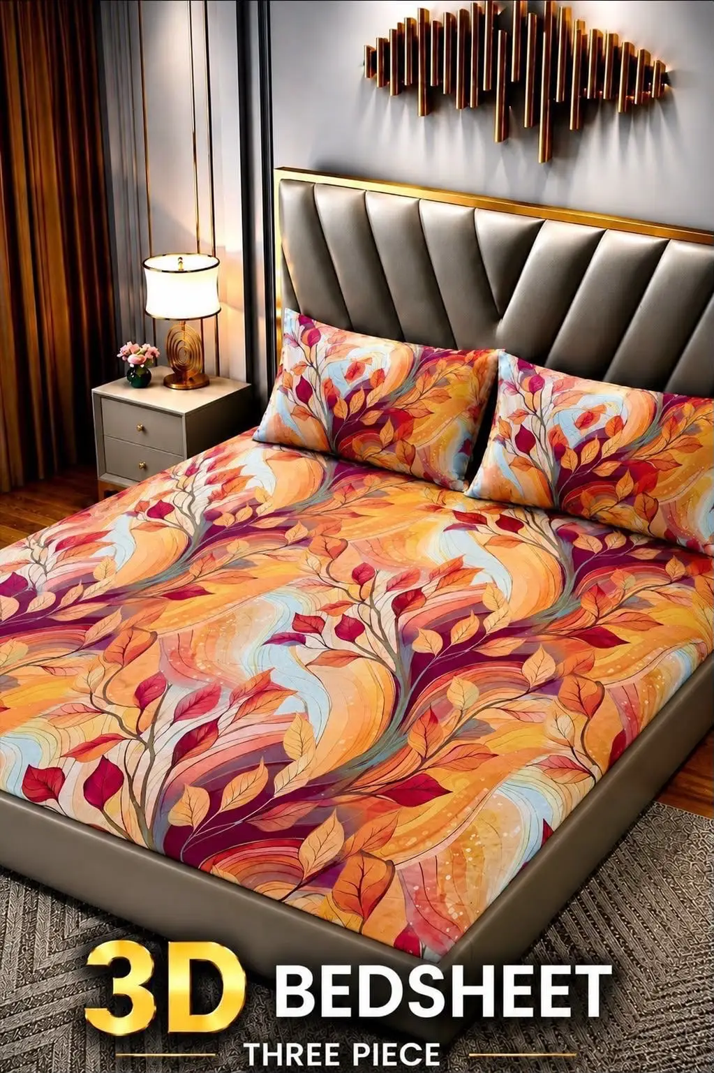 3 Pcs Cotton Sotton Printed Double Bedsheet