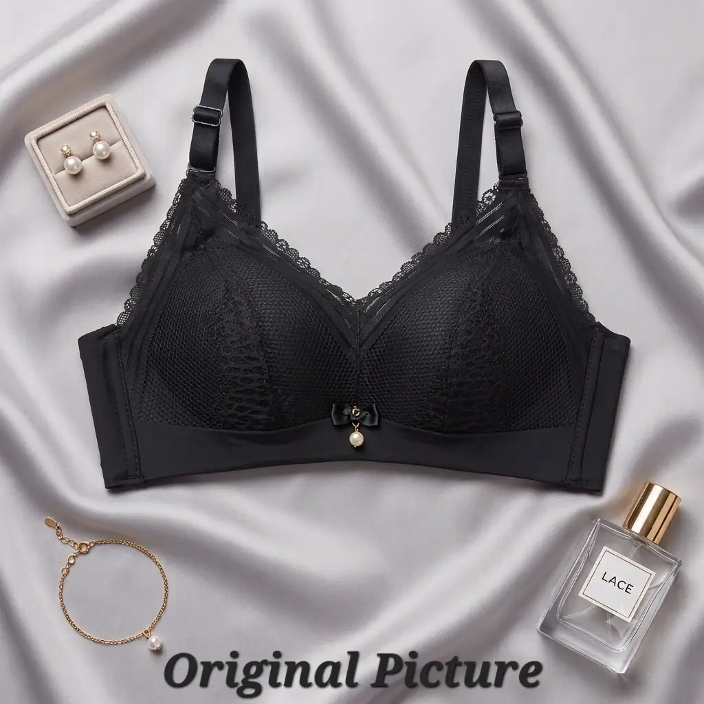 Premium Elegant Lace Bra for Women – Wireless Comfort & Support with Pearl Charm