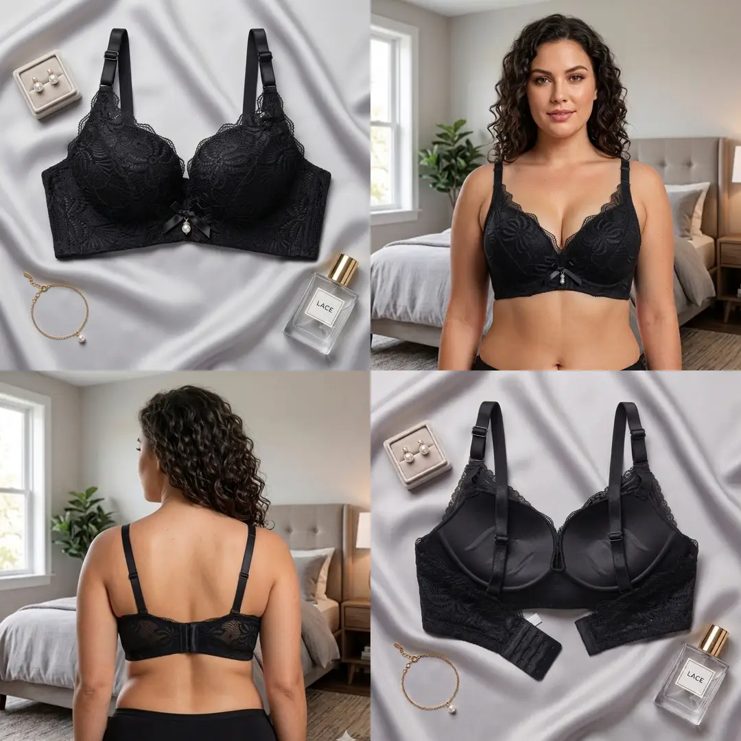 Premium Elegant Lace Bra for Women – Wireless Comfort & Support with Pearl Charm