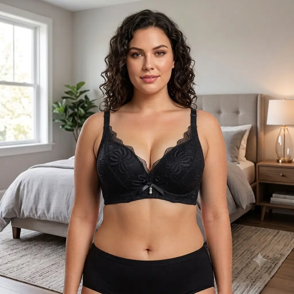 Premium Elegant Lace Bra for Women – Wireless Comfort & Support with Pearl Charm