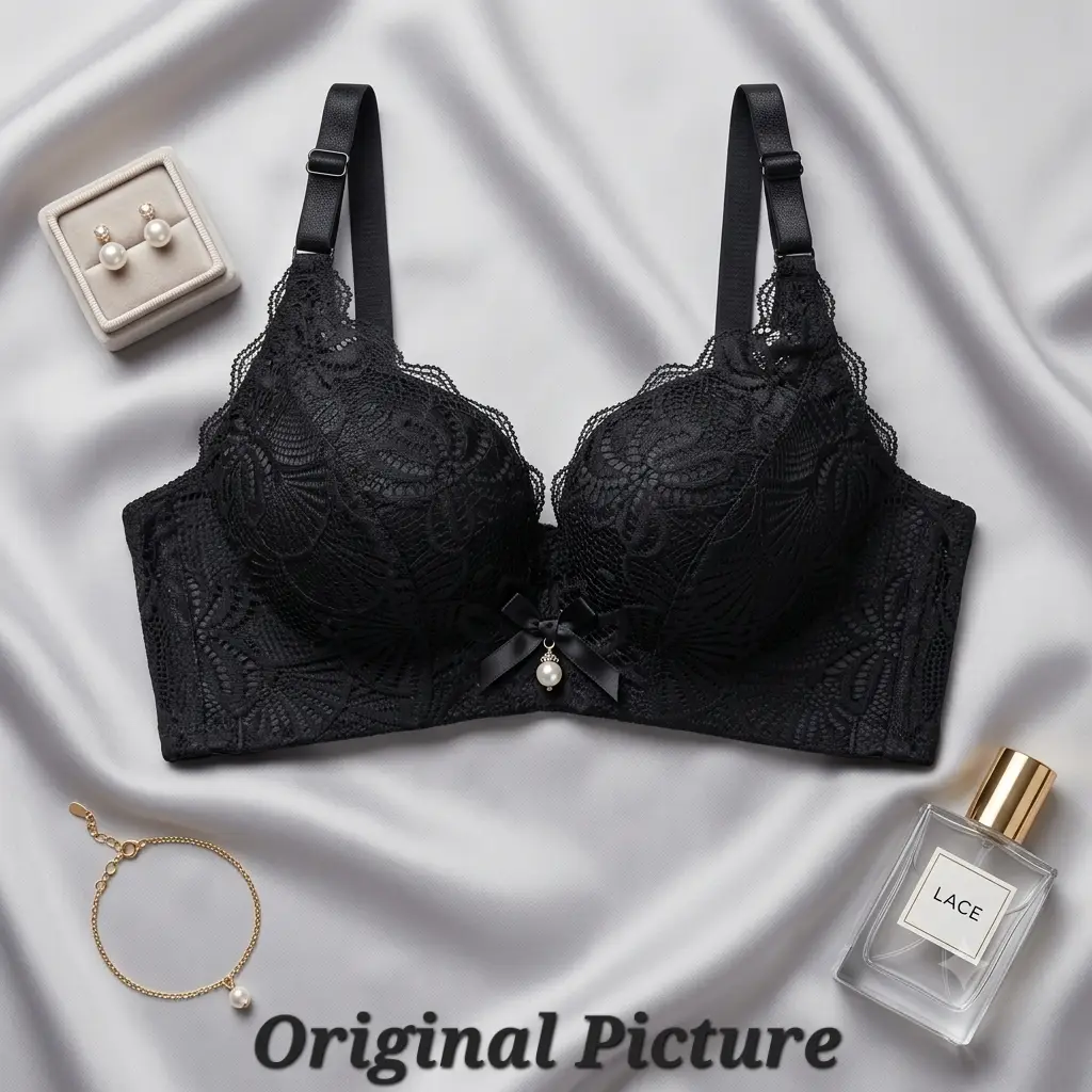Premium Elegant Lace Bra for Women – Wireless Comfort & Support with Pearl Charm