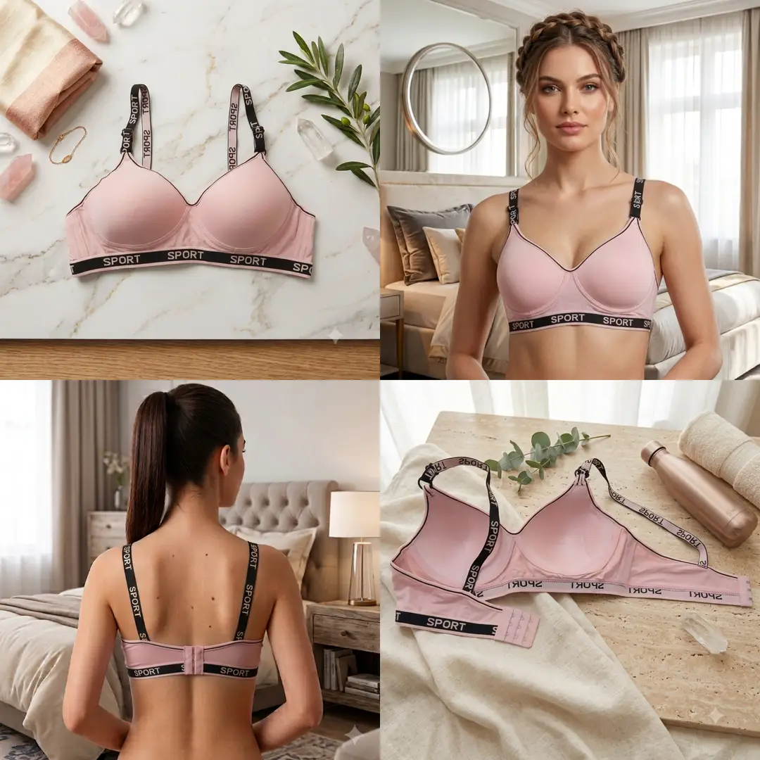 Premium Comfort Women's Padded Sports Bra - Non-Wired, Seamless Bra with Logo Band,