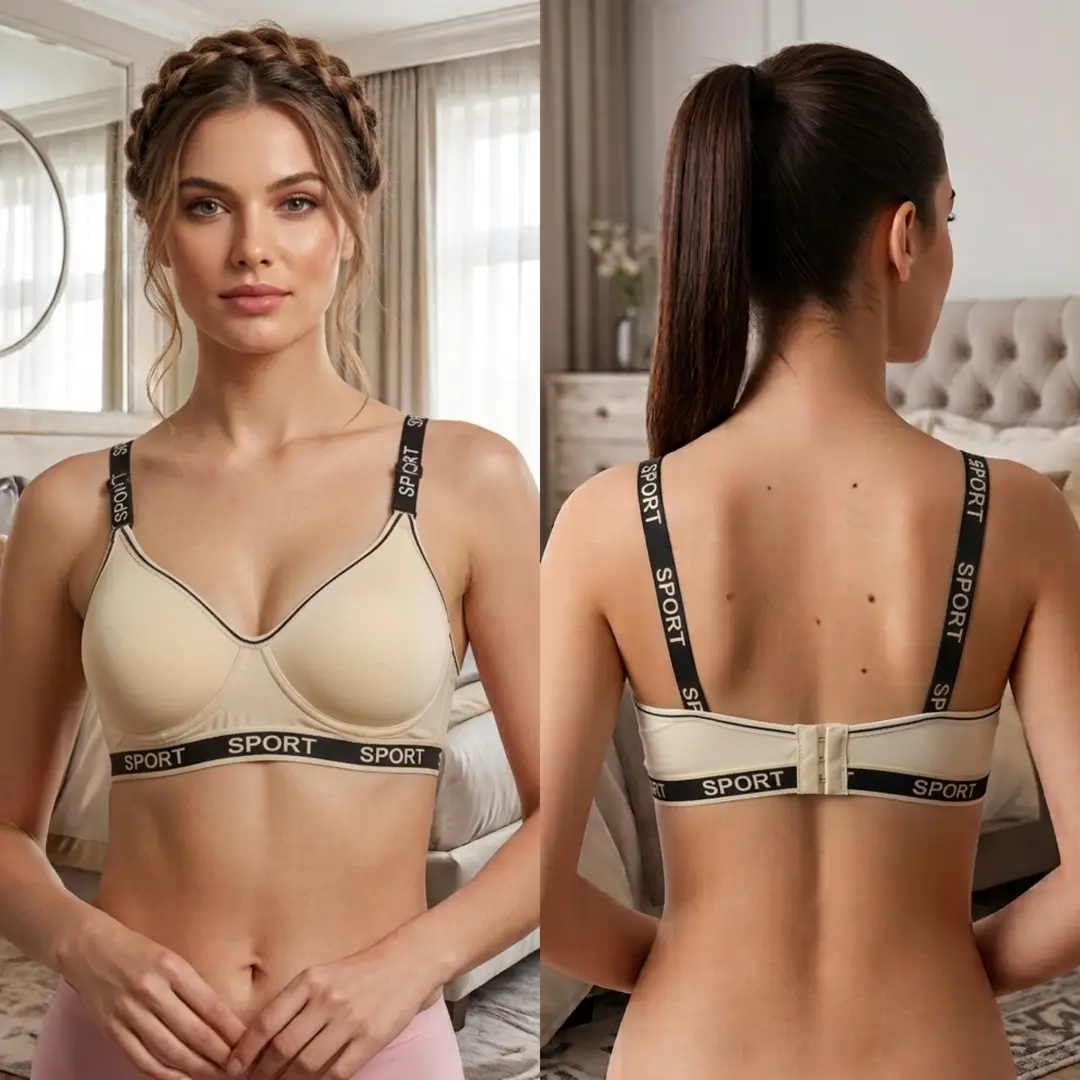 Premium Comfort Women's Padded Sports Bra - Non-Wired, Seamless Bra with Logo Band,