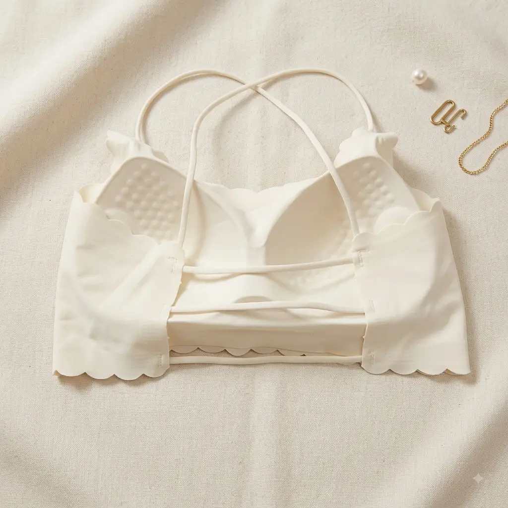 Women's Seamless Scallop Trim Wire-Free Padded Bra with Stylish Criss-Cross Back,