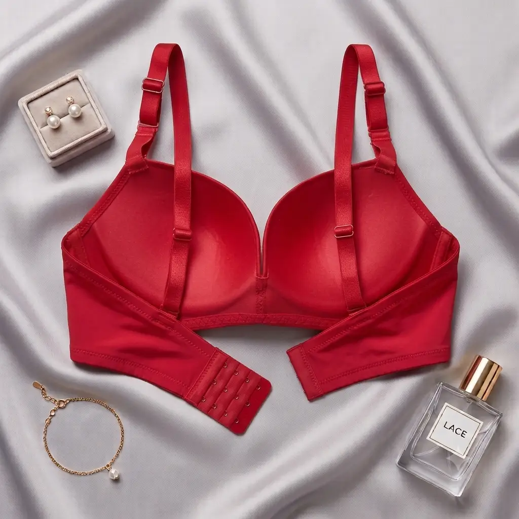 Women's Elegant Floral Lace Wire-Free Bra, Full Coverage Soft Padded Bra with Pearl Pendant Charm & Wide Back Smoothing