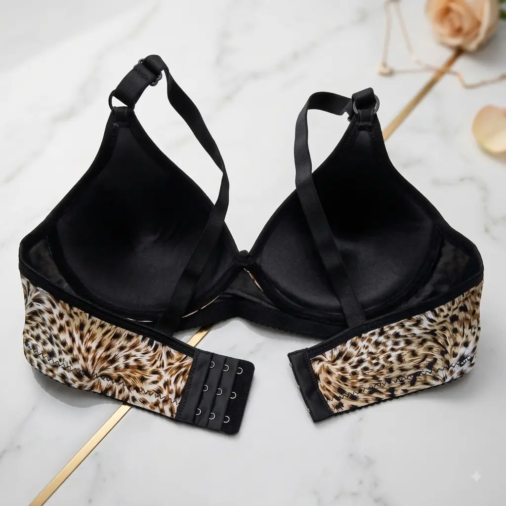 Women's Wild Leopard Print Wire-Free Bra, Lightly Padded Seamless T-Shirt Bra,