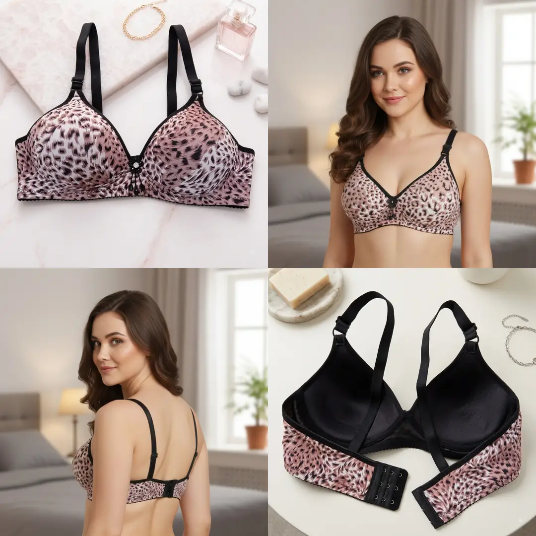Women's Wild Leopard Print Wire-Free Bra, Lightly Padded Seamless T-Shirt Bra,