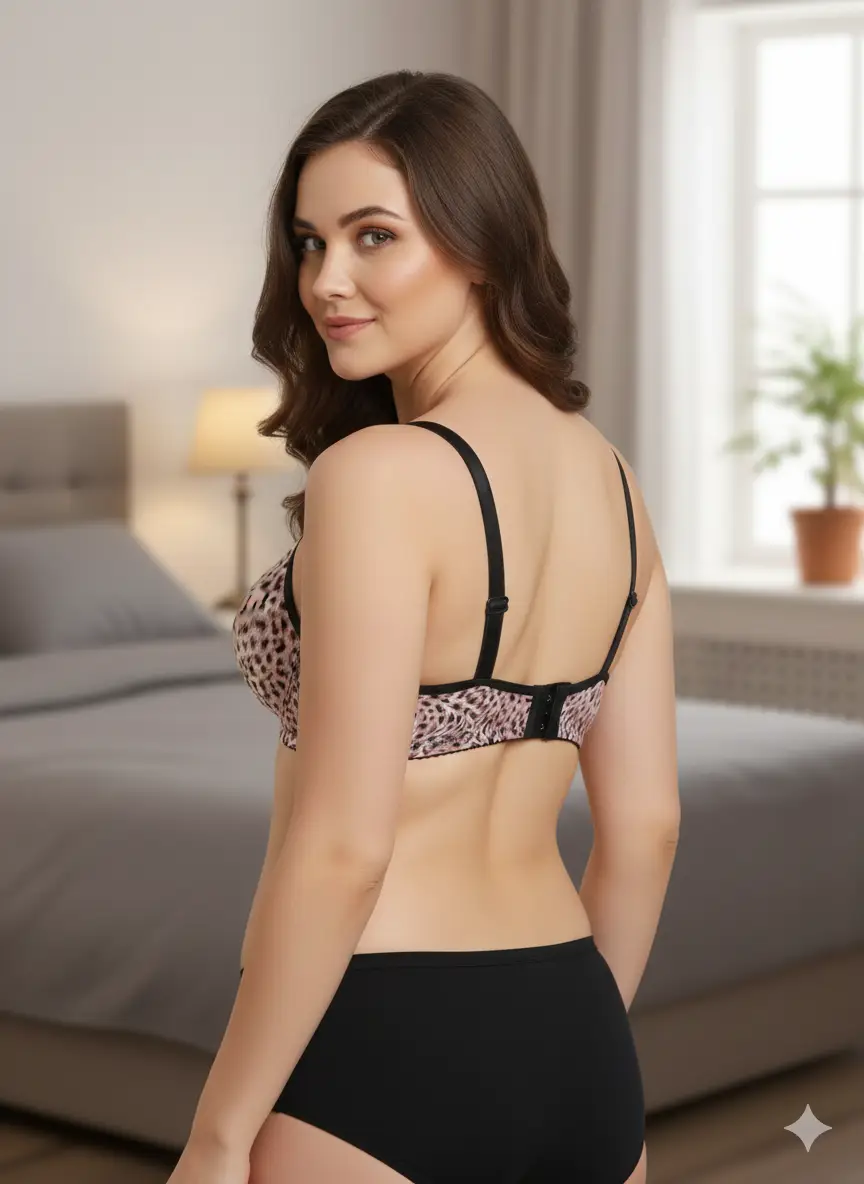 Women's Wild Leopard Print Wire-Free Bra, Lightly Padded Seamless T-Shirt Bra,