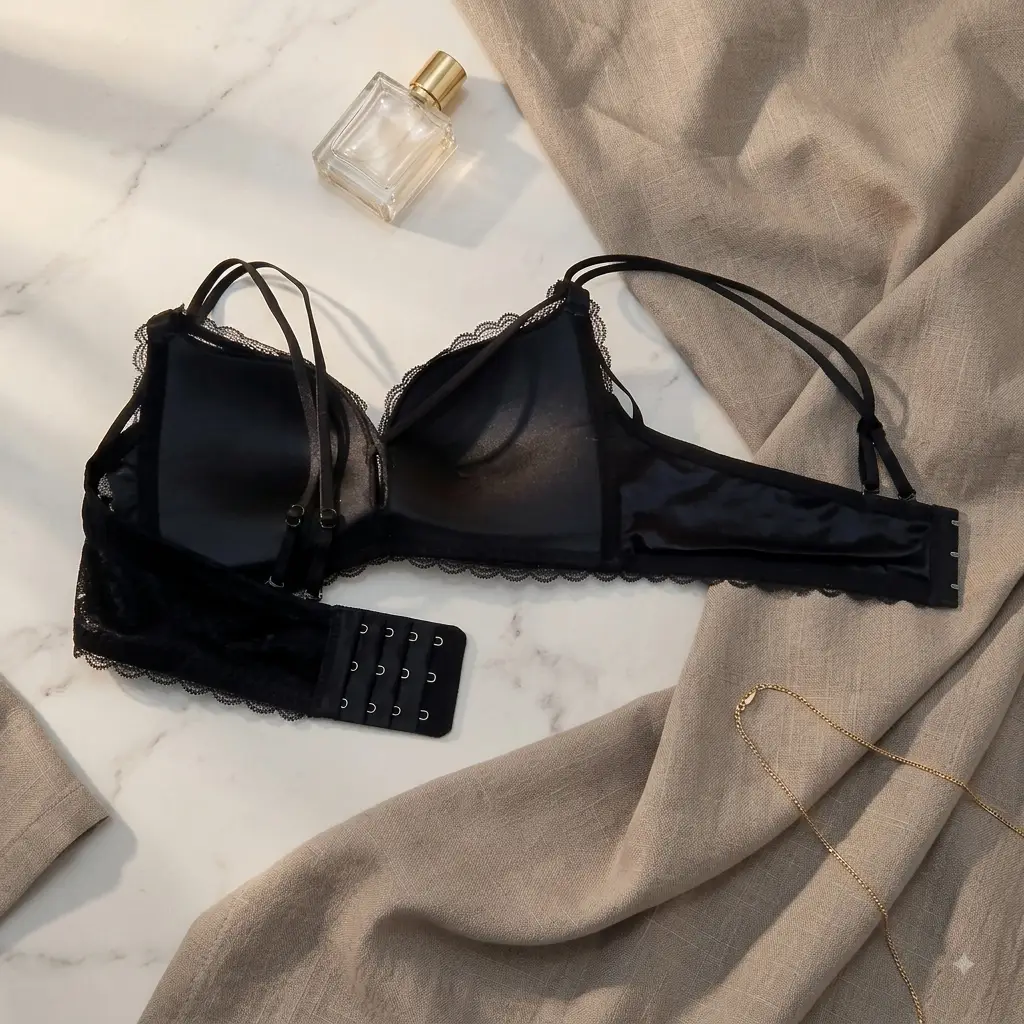 Women's Floral Lace Wire-Free Bra, Cross-Front Caged Straps & Double Shoulder Straps,