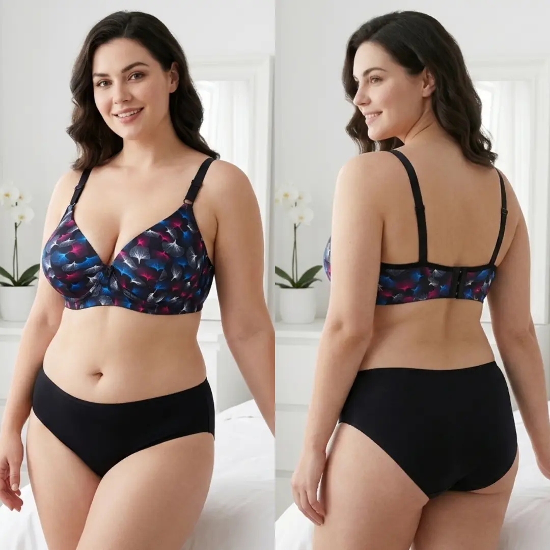 Women's Ginkgo Leaf Print Wire-Free Bra, Soft Molded Padded T-Shirt Bra