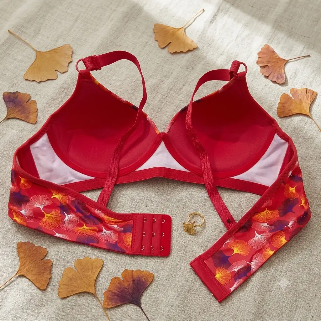 Women's Ginkgo Leaf Print Wire-Free Bra, Soft Molded Padded T-Shirt Bra