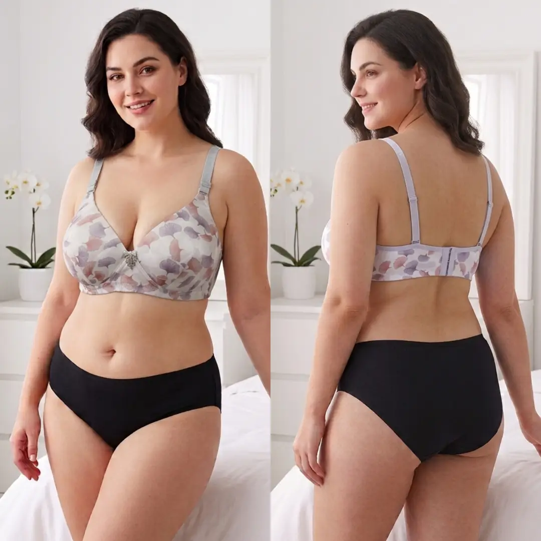 Women's Ginkgo Leaf Print Wire-Free Bra, Soft Molded Padded T-Shirt Bra