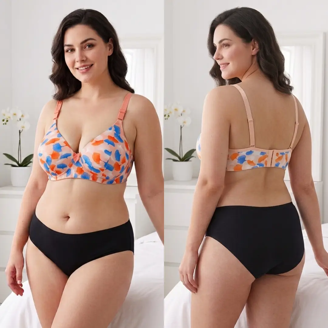 Women's Ginkgo Leaf Print Wire-Free Bra, Soft Molded Padded T-Shirt Bra