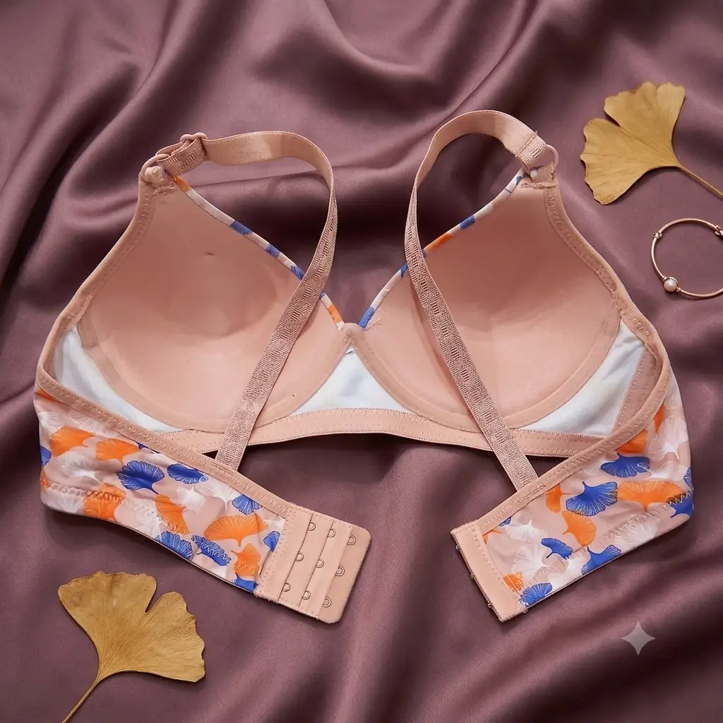 Women's Ginkgo Leaf Print Wire-Free Bra, Soft Molded Padded T-Shirt Bra