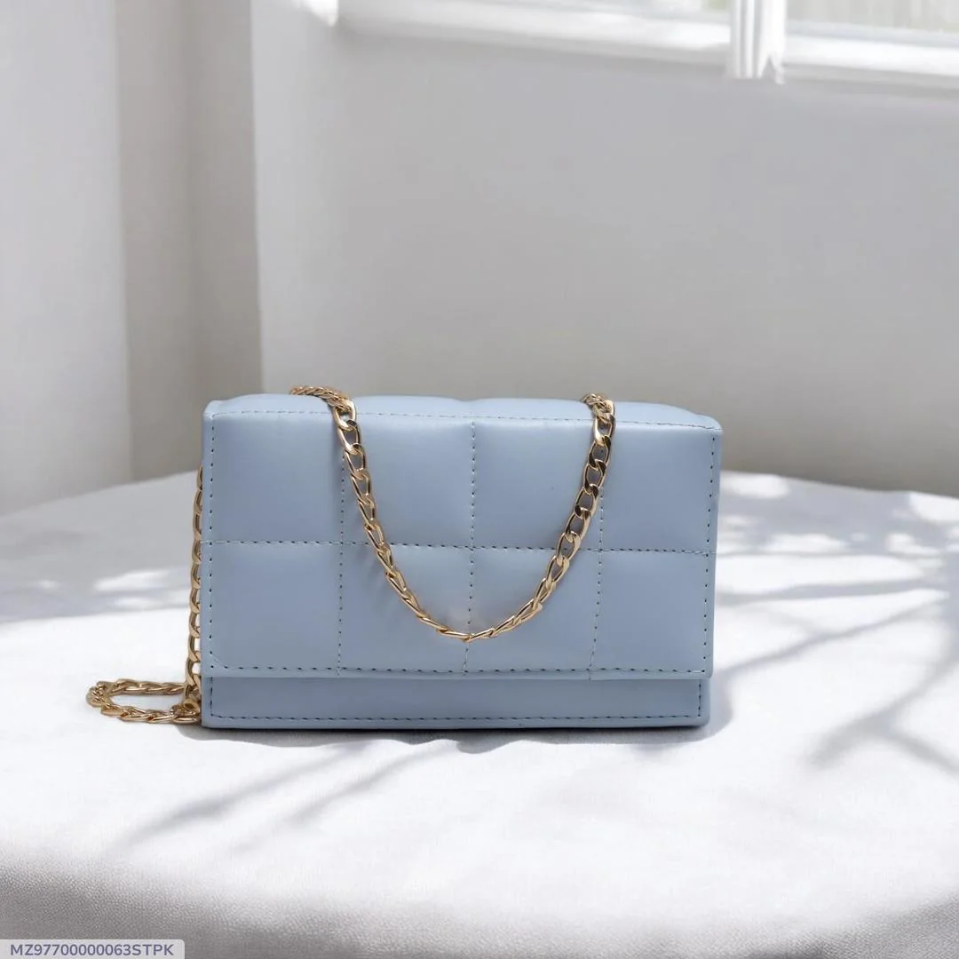 Sky Blue Quilted Crossbody Bag with Gold Chain Strap