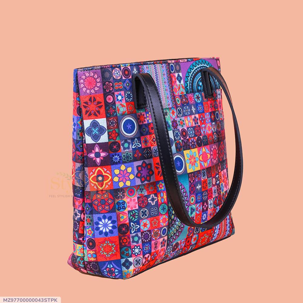 Handcrafted PU Leather Shoulder Bag with Floral Patchwork Design