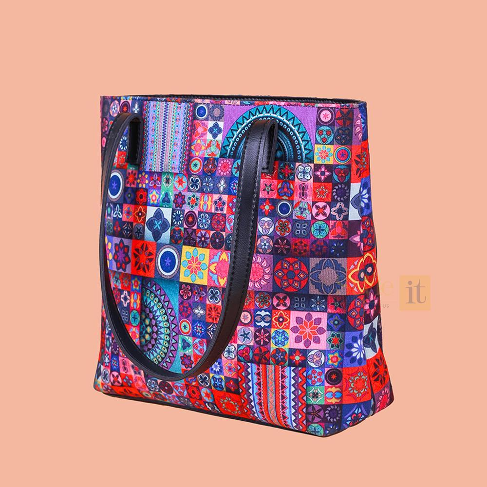Handcrafted PU Leather Shoulder Bag with Floral Patchwork Design