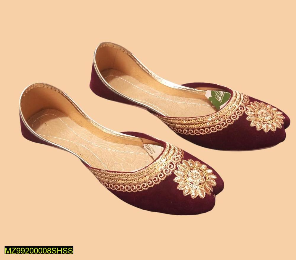 Maroon Velvet Embroidered Khussas for Women