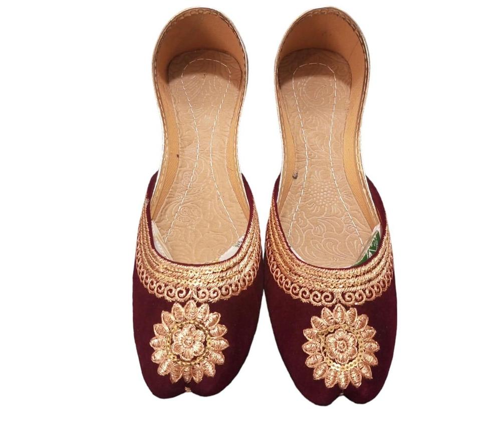 Maroon Velvet Embroidered Khussas for Women