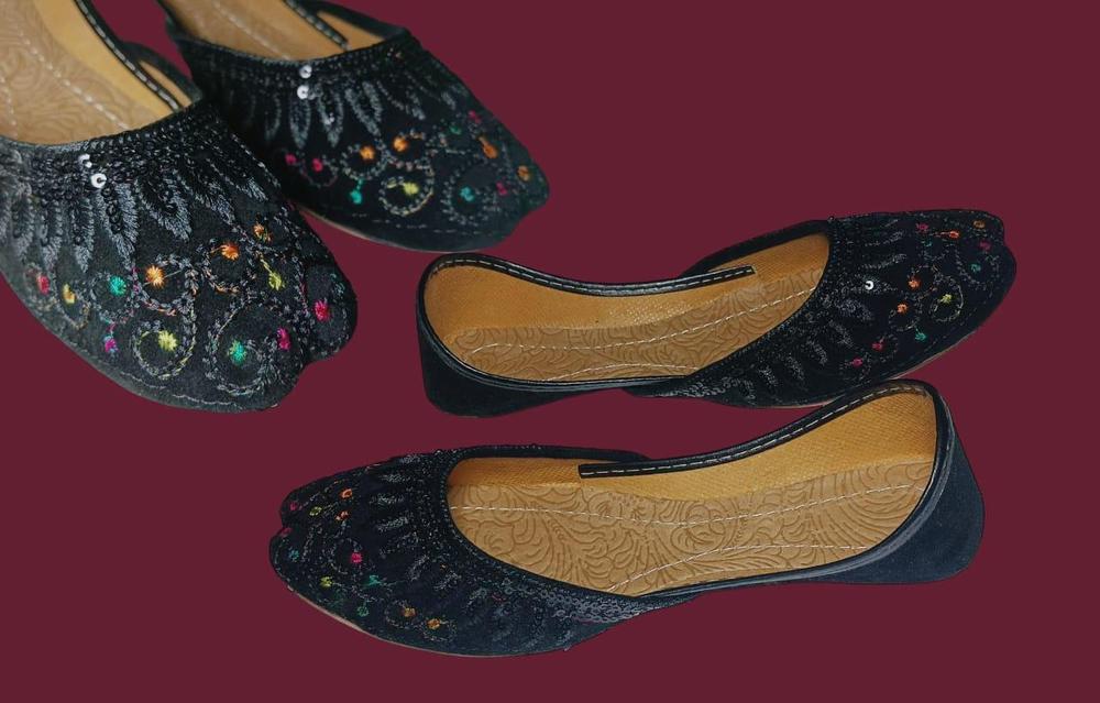 Velvet Khussas Round Toe Embroidered for Women