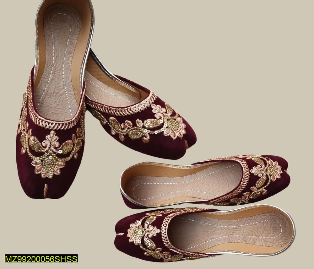 Maroon Velvet Khussas with Golden Embroidery for Weddings