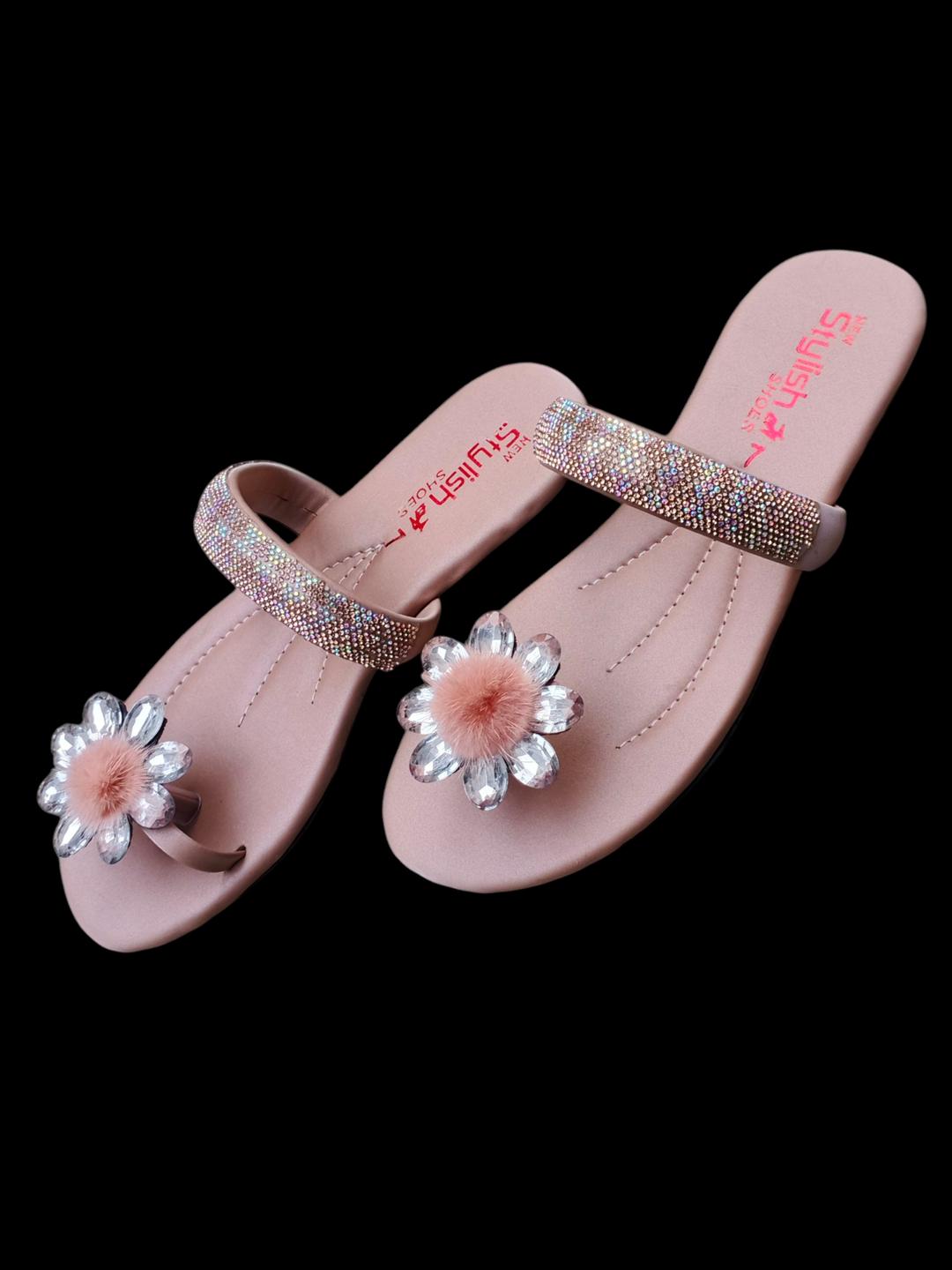 Pink Satin Floral Sandals Women Semi Formal