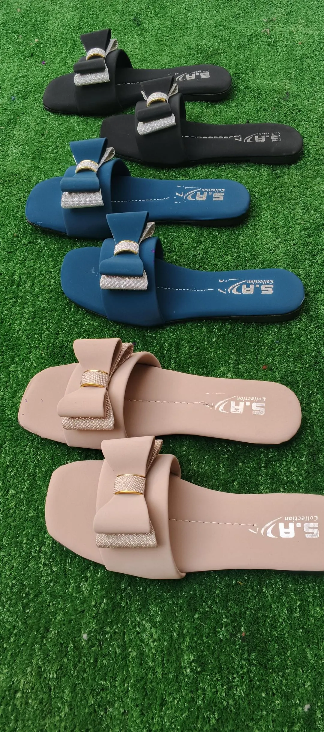 Women's Off White Rexine Bow Slides Casual Formal Wear