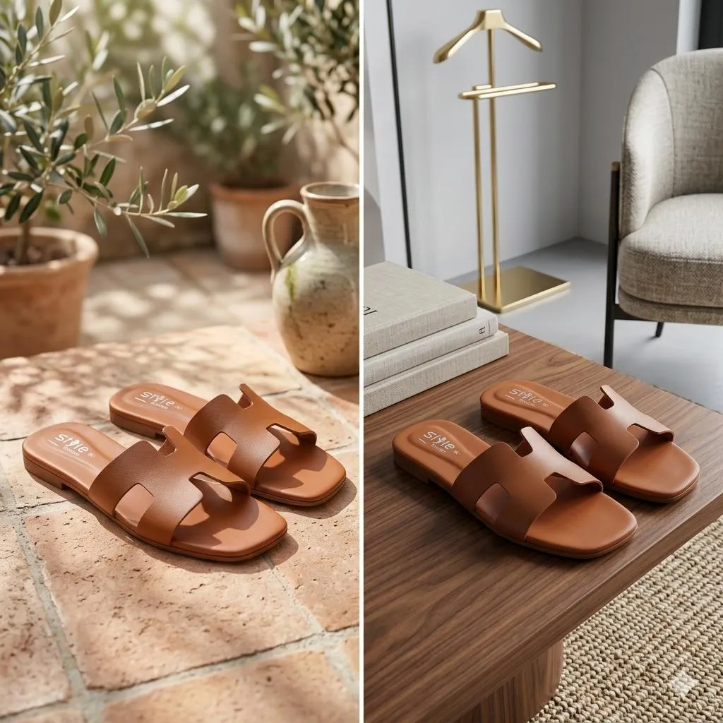 Women's Tan Leather Ankle Strap Sandals