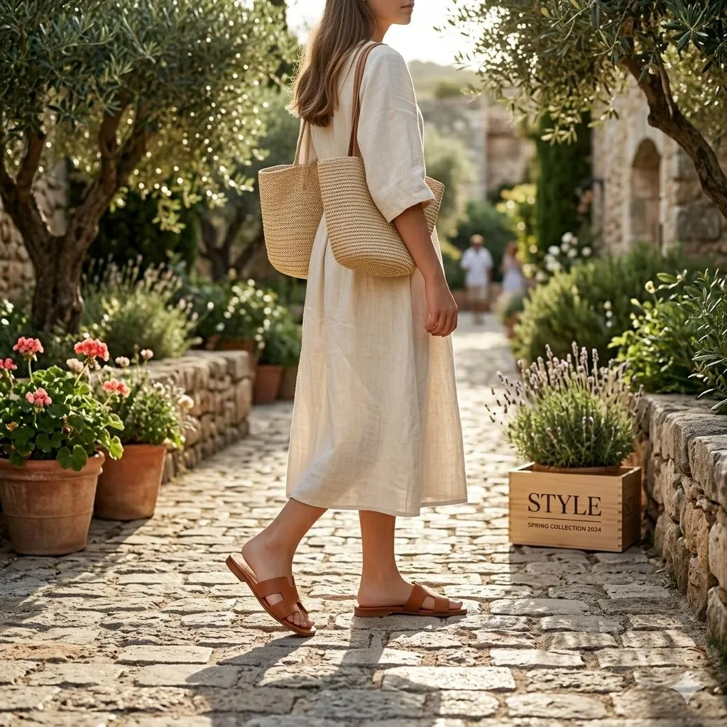 Women's Tan Leather Ankle Strap Sandals