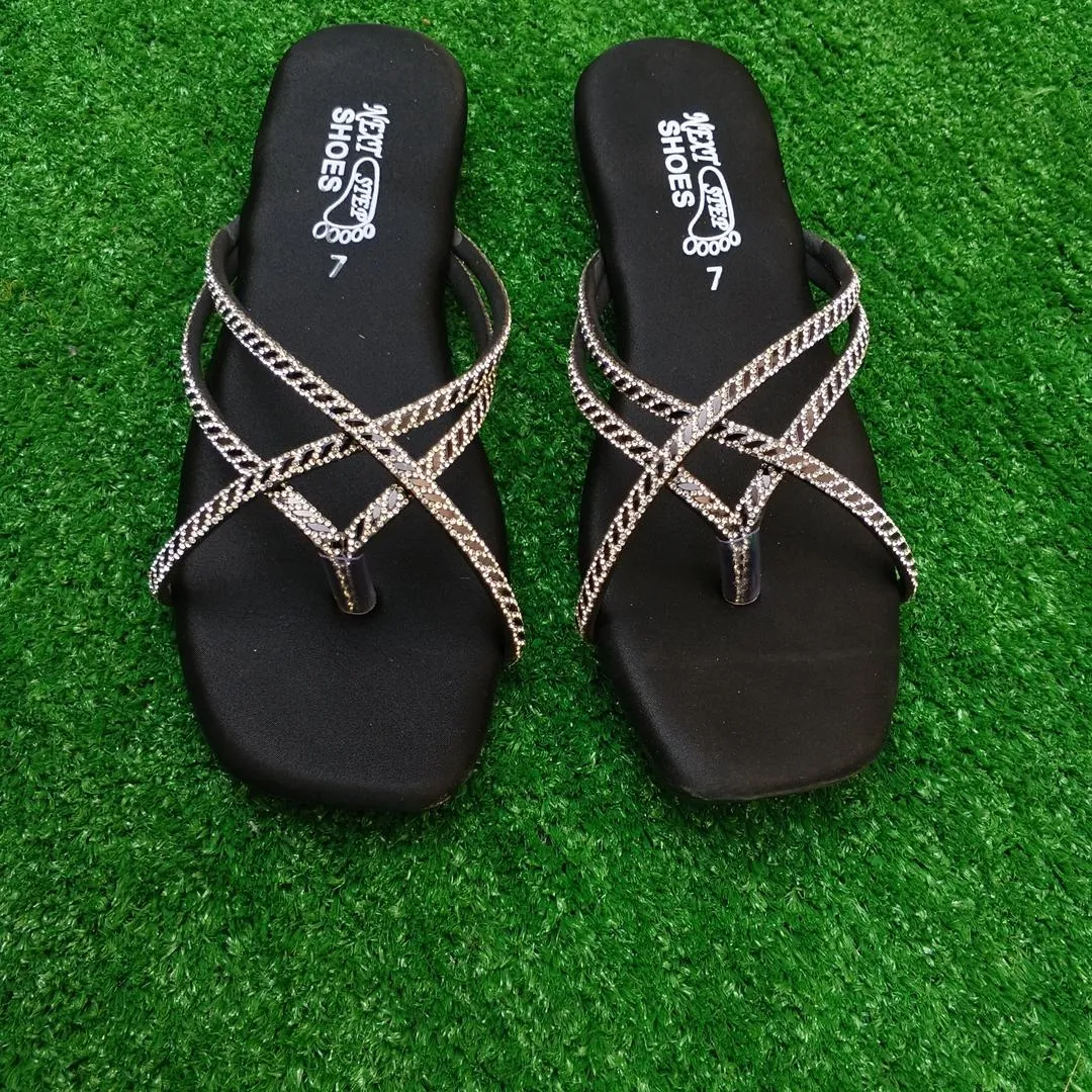 Black Embroidered Women's Flat Sandals