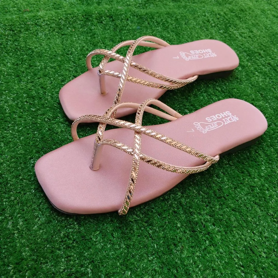 Trendy Gold Strap Flat Sandals for Women