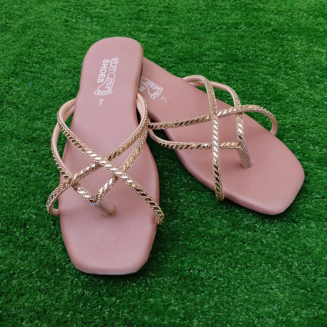 Trendy Gold Strap Flat Sandals for Women