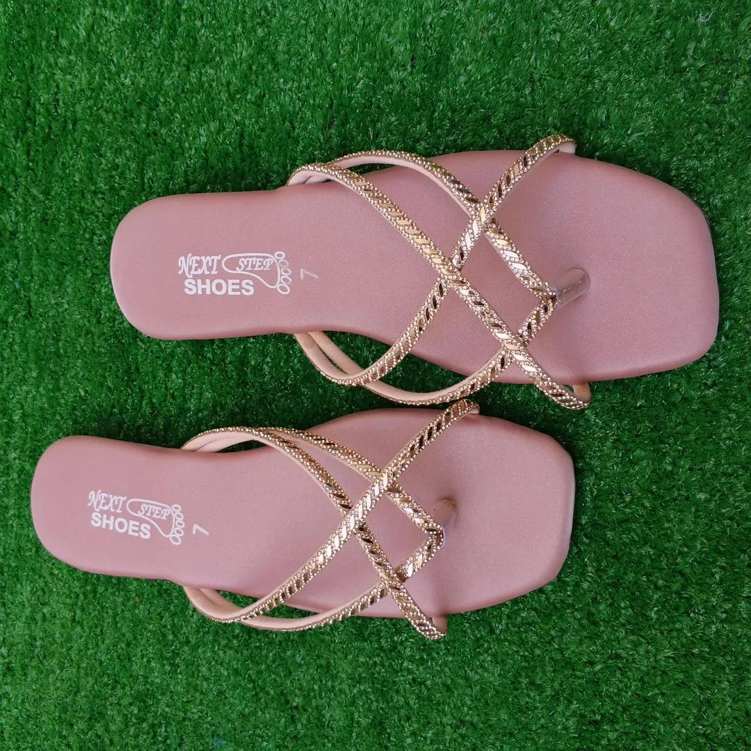 Trendy Gold Strap Flat Sandals for Women