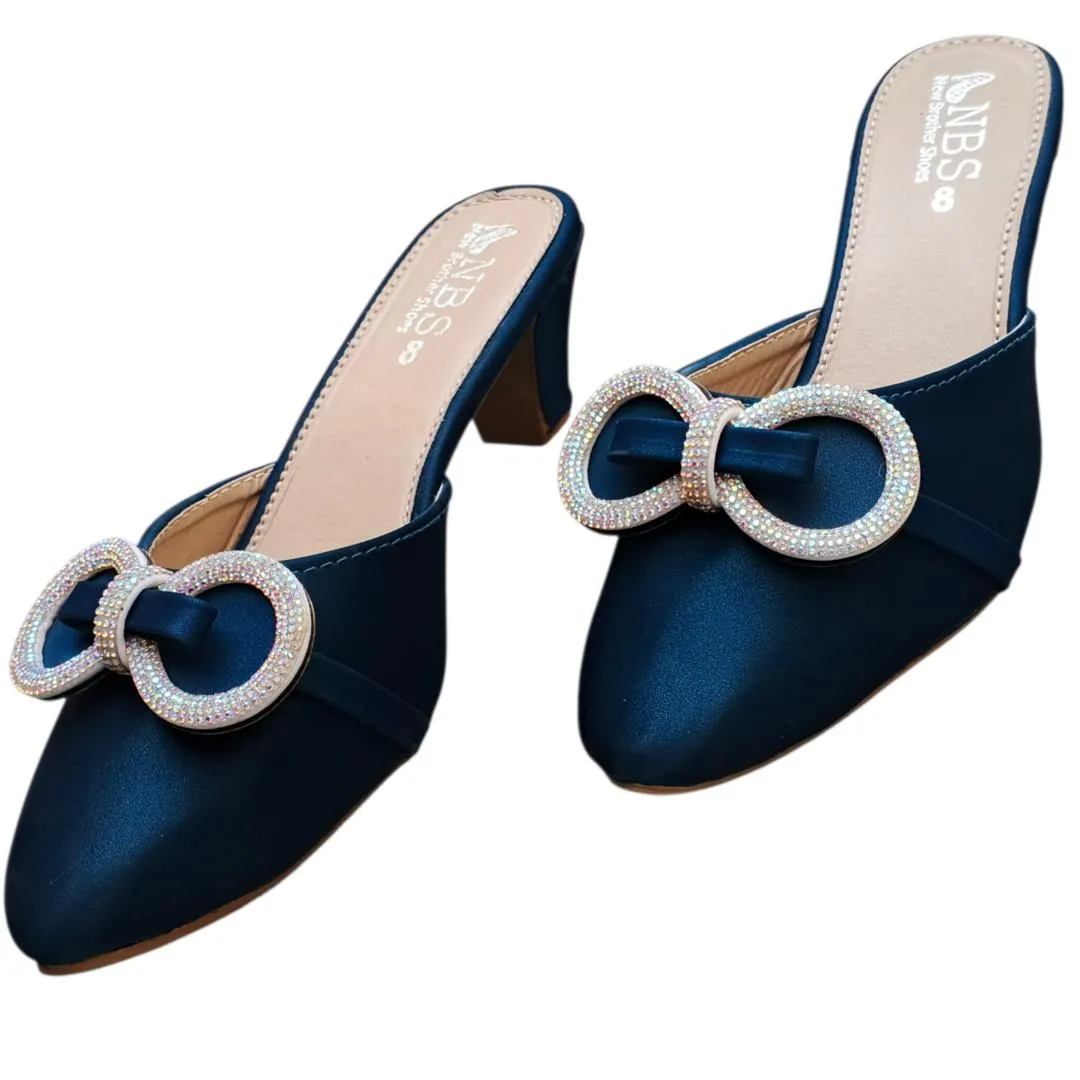 Blue Rhinestone Heels for Women Wedding Party Office Wear