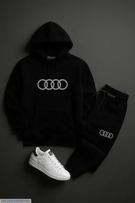 Men Black Audi Logo Hoodie Track Suit 2Pcs thumbnail 5