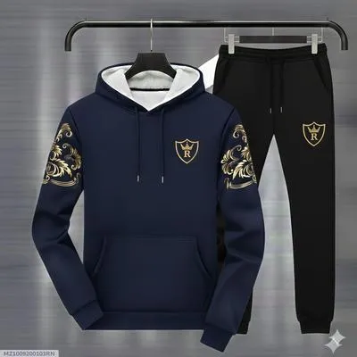 Men Royal Crest Blue Hoodie Track Suit Winter Warm Fleece thumbnail 6